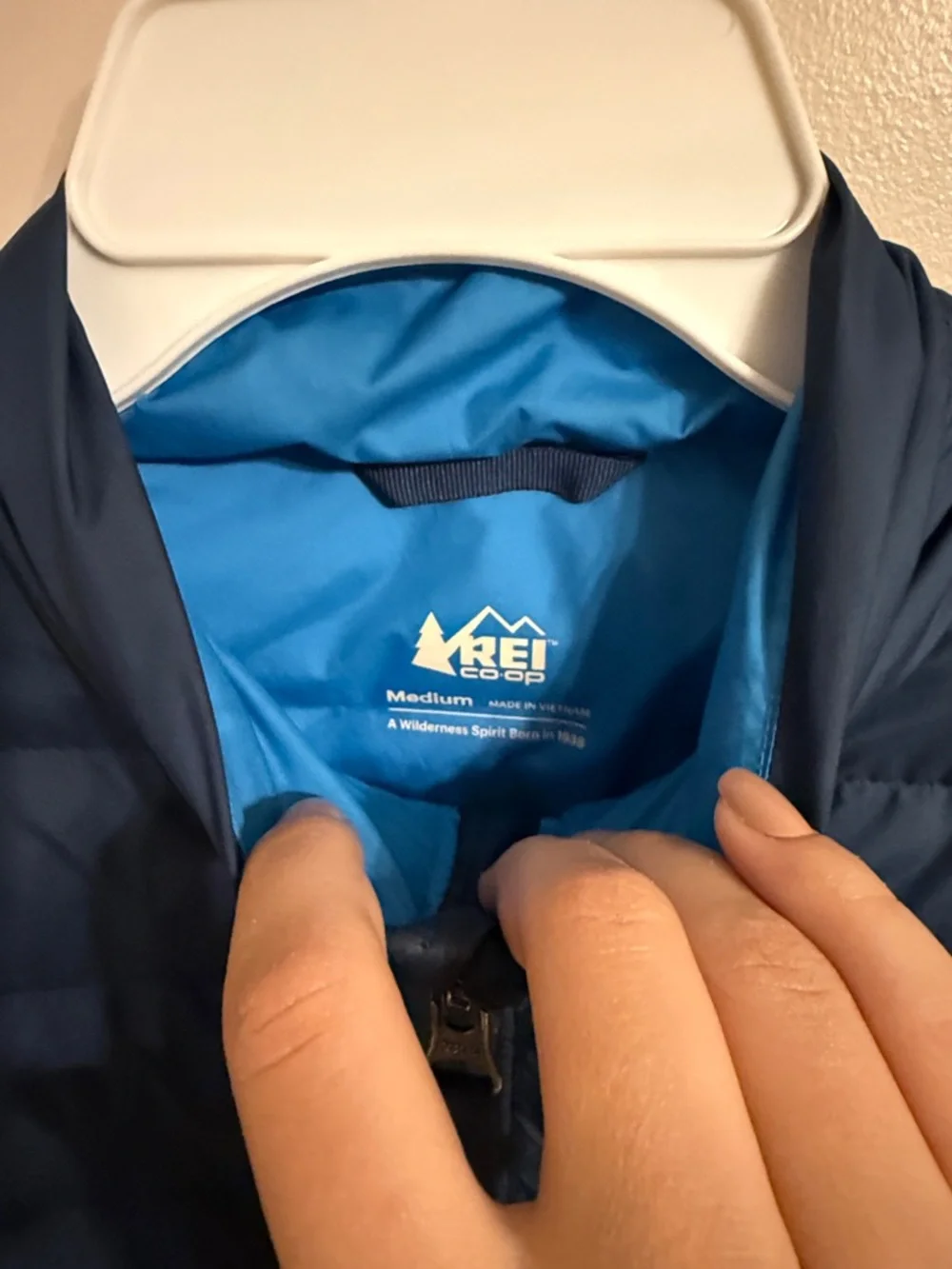 REI Puffer 80% Down Insulated Jacket Youth Packable Blue Full Zip Pockets Medium